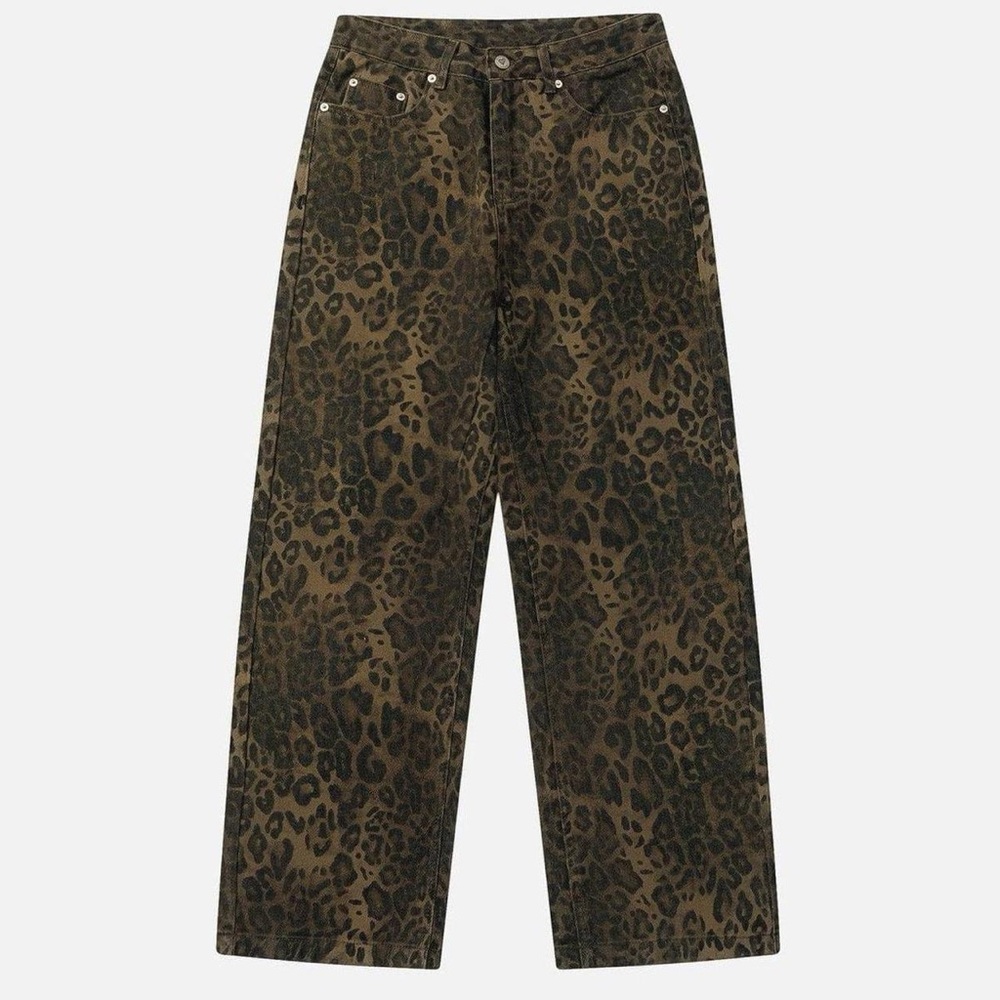 Aelfric Eden Leopard Print Straight Leg Jeans - Brown